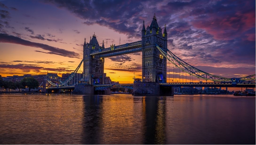 Tower Bridge in London sunset view