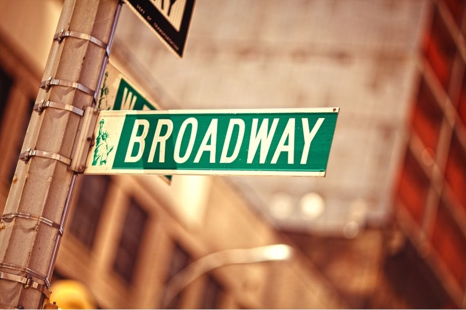 Signage of Broadway street in New York City