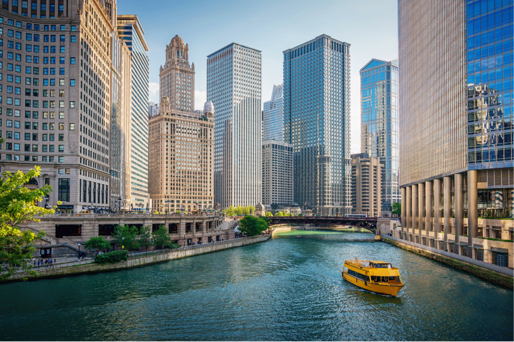 Chicago river looking onto the city
